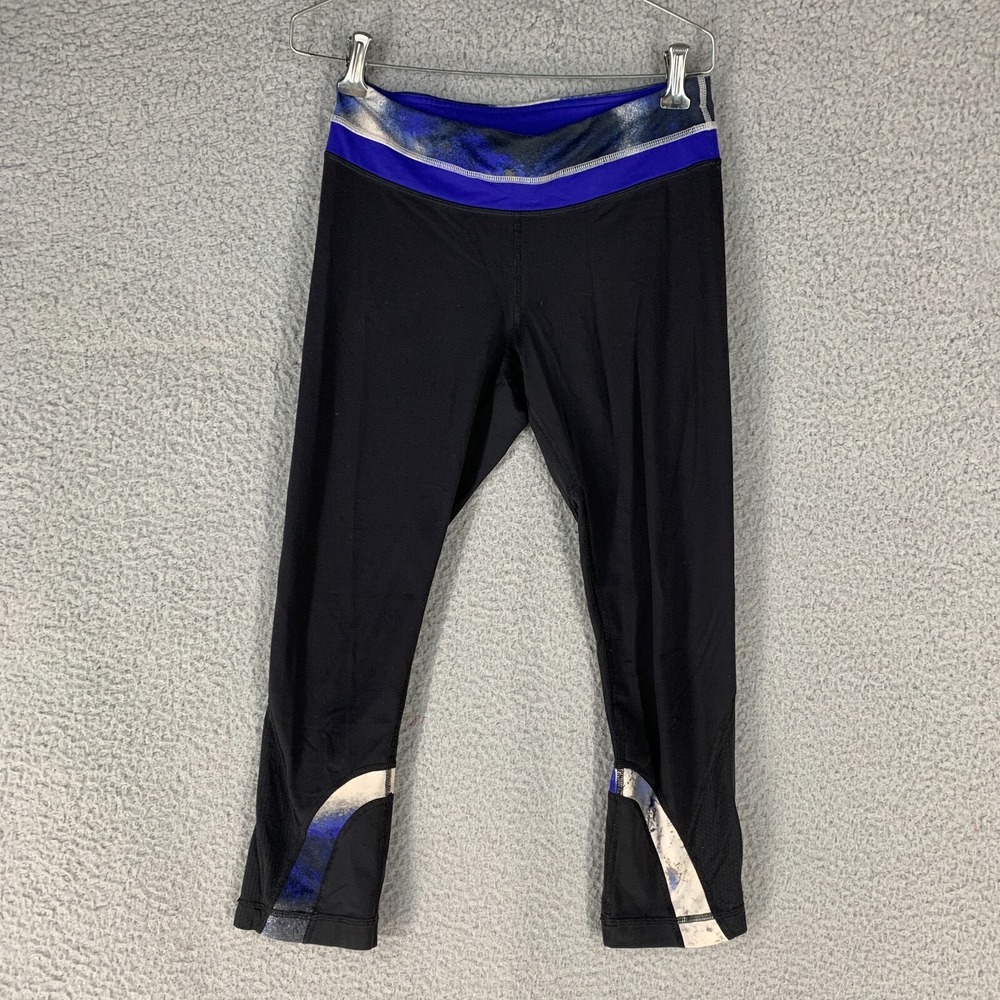 Lululemon Run Tight Inspire Crop Pant‎ 6 Zipper Pocket Blue Black Watercolor